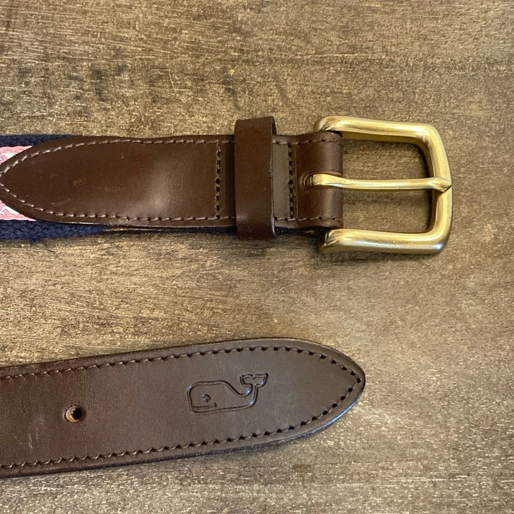 Vineyard Vines Kids Whale‎ Pattern Canvas Belt Size 32 Pink Blue Nautical